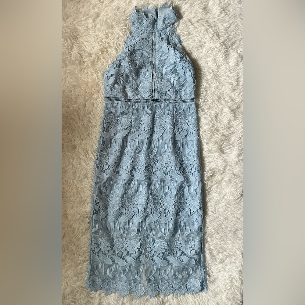 Bardot Pastel Blue Lace Halter Neck Midi Dress | US 6 / Small | NWT